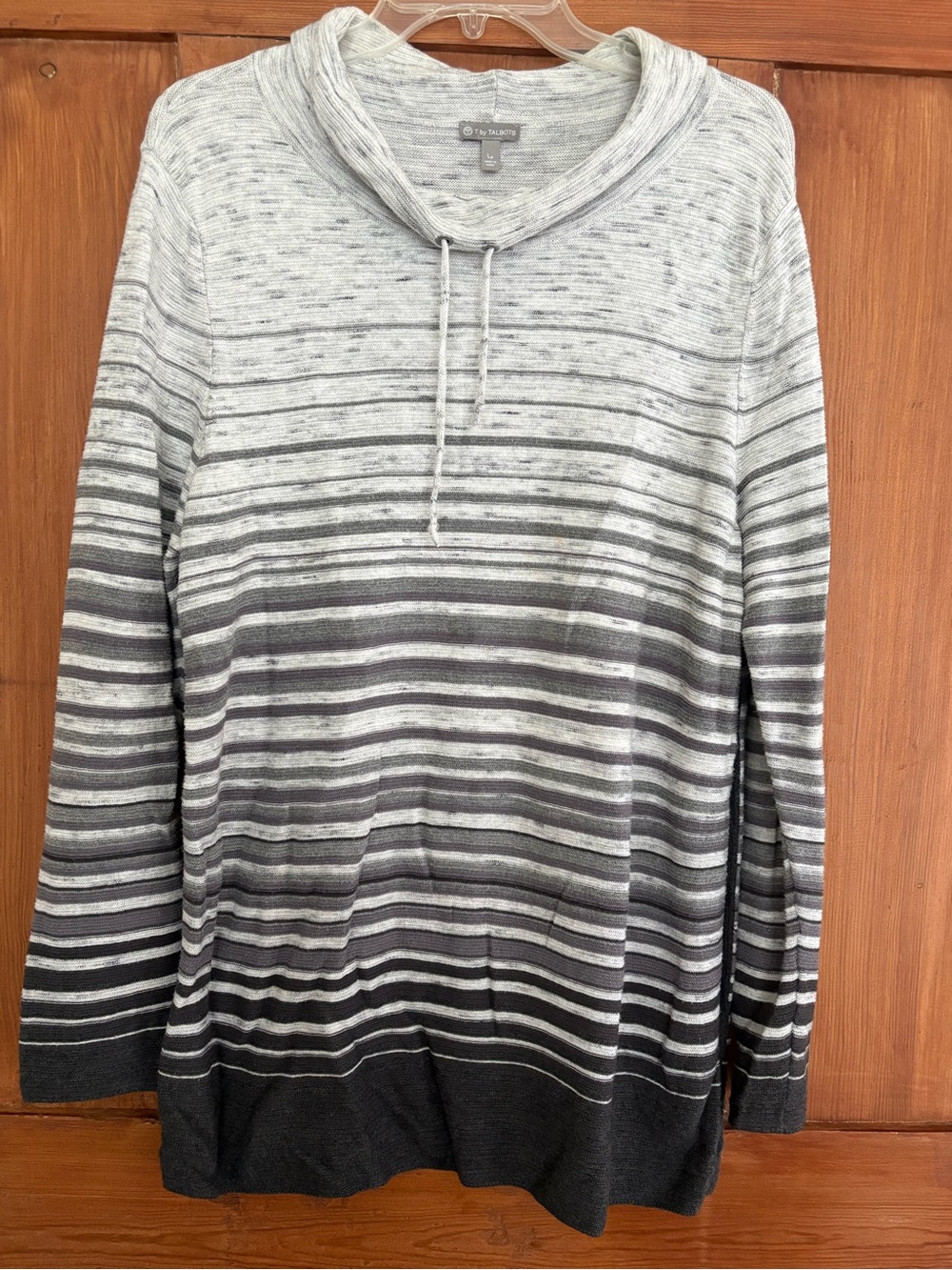 T for Talbots Gray Ombre Stripe Cowl Neck Tunic Top Size Lp Petite